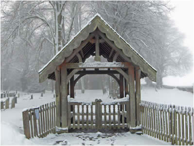 Church gate in the snow